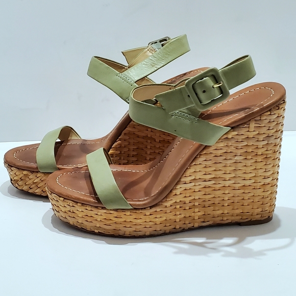 Kate Spade "Dancer" green preppy wedge sandal, size 7.5M - Picture 2 of 16